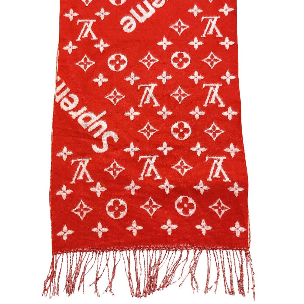 Louis Vuitton LV Supreme Red & White Monogram Cashmere Scarf - Picture 5 of 10